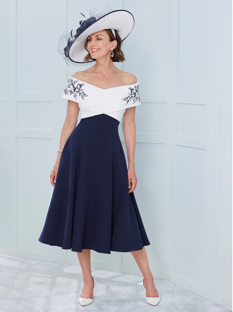 66318 Dress - Ivory/Navy (John Charles)